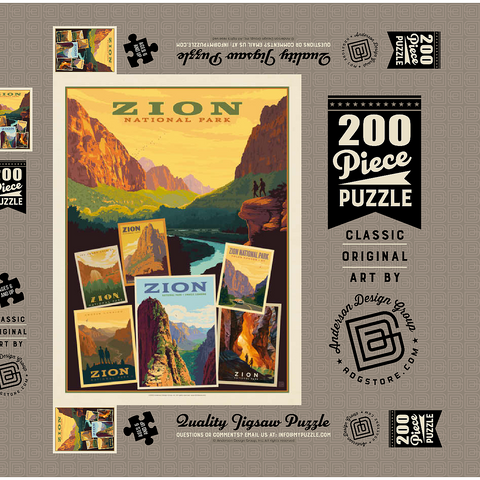 Zion National Park: Collage Print, Vintage Poster 200 Puzzle Schachtel 3D Modell