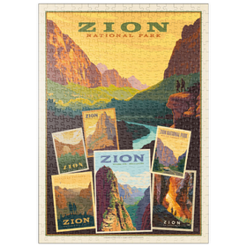 Darstellung des Puzzle Motivs Zion National Park: Collage Print, Vintage Poster - Puzzleteile: 500