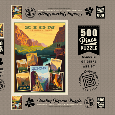 Zion National Park: Collage Print, Vintage Poster 500 Puzzle Schachtel 3D Modell