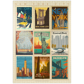 Darstellung des Puzzle-Motivs New York City: Multi-Image Print - Edition 1, Vintage Poster – Puzzleteile: 1000