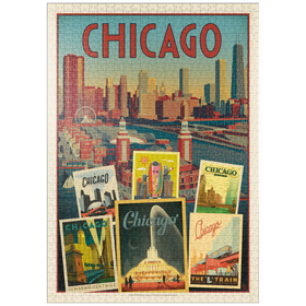 Darstellung des Puzzle Motivs Chicago: Multi-Image Collage Print, Vintage Poster - Puzzleteile: 1000