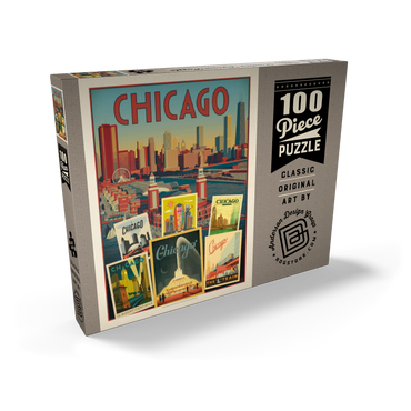 Chicago: Multi-Image Collage Print, Vintage Poster 100 Puzzle Schachtel Ansicht2
