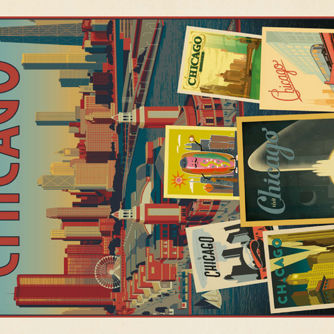 Chicago: Multi-Image Collage Print, Vintage Poster 100 Puzzle 3D Modell