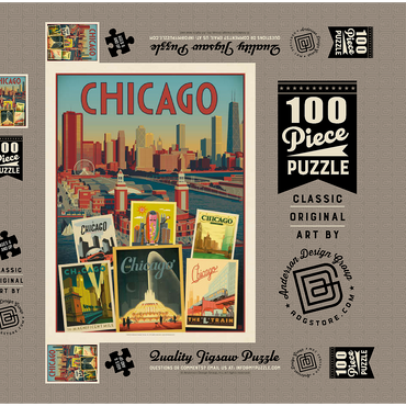 Chicago: Multi-Image Collage Print, Vintage Poster 100 Puzzle Schachtel 3D Modell