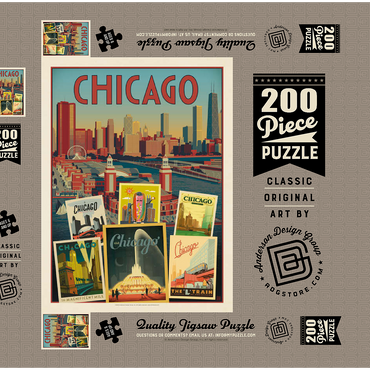 Chicago: Multi-Image Collage Print, Vintage Poster 200 Puzzle Schachtel 3D Modell