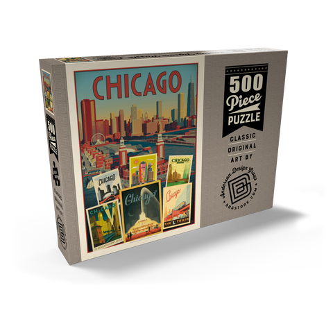 Chicago: Multi-Image Collage Print, Vintage Poster 500 Puzzle Schachtel Ansicht2