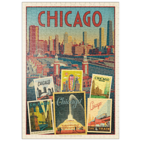 Darstellung des Puzzle Motivs Chicago: Multi-Image Collage Print, Vintage Poster - Puzzleteile: 500