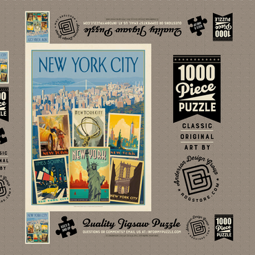 New York City: Multi-Image Collage Print, Vintage Poster 1000 Puzzle Schachtel 3D Modell