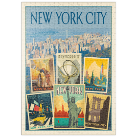 Darstellung des Puzzle Motivs New York City: Multi-Image Collage Print, Vintage Poster - Puzzleteile: 500