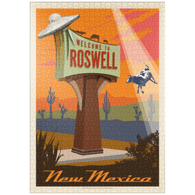 Darstellung des Puzzle-Motivs Roswell, New Mexico, Vintage Poster – Puzzleteile: 1000