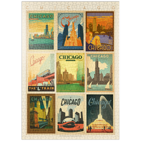 Darstellung des Puzzle-Motivs Chicago: Multi-Image Print - Edition 1, Vintage Poster – Puzzleteile: 1000
