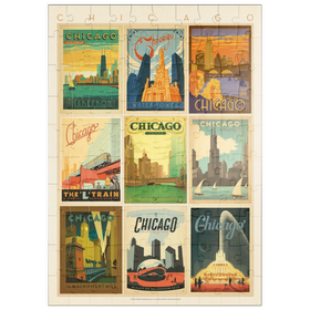 Darstellung des Puzzle Motivs Chicago: Multi-Image Print - Edition 1, Vintage Poster - Puzzleteile: 100