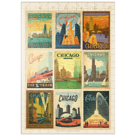 Darstellung des Puzzle-Motivs Chicago: Multi-Image Print - Edition 1, Vintage Poster – Puzzleteile: 200