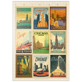 Darstellung des Puzzle-Motivs Chicago: Multi-Image Print - Edition 1, Vintage Poster – Puzzleteile: 500