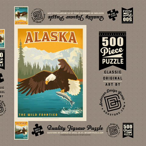 Alaska: Eagle, Vintage Poster 500 Puzzle Schachtel 3D Modell