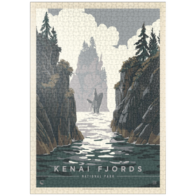 Darstellung des Puzzle-Motivs Kenai Fjords National Park: Whale Watching, Vintage Poster – Puzzleteile: 1000
