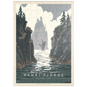 Darstellung des Puzzle Motivs Kenai Fjords National Park: Whale Watching, Vintage Poster - Puzzleteile: 100