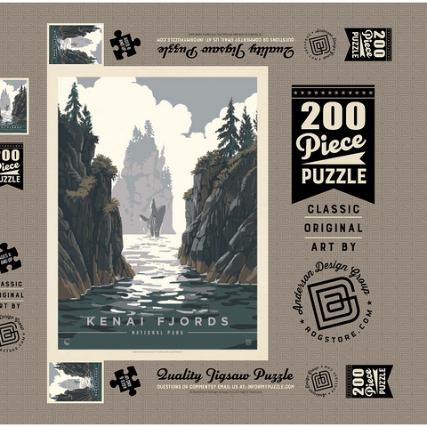Kenai Fjords National Park: Whale Watching, Vintage Poster 200 Puzzle Schachtel 3D Modell