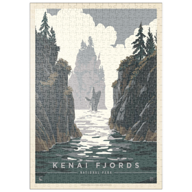 Darstellung des Puzzle Motivs Kenai Fjords National Park: Whale Watching, Vintage Poster - Puzzleteile: 500