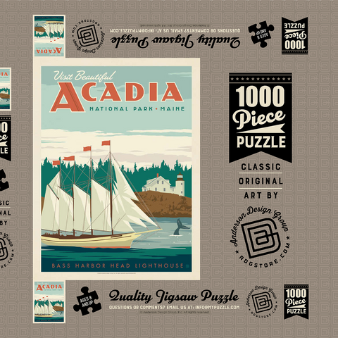 Acadia National Park: Bass Harbor Head, Vintage Poster 1000 Puzzle Schachtel 3D Modell