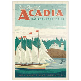 Darstellung des Puzzle Motivs Acadia National Park: Bass Harbor Head, Vintage Poster - Puzzleteile: 100