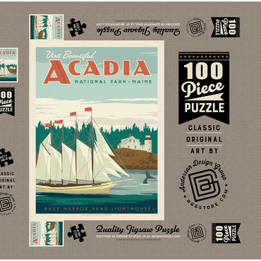 Acadia National Park: Bass Harbor Head, Vintage Poster 100 Puzzle Schachtel 3D Modell