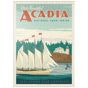 Darstellung des Puzzle Motivs Acadia National Park: Bass Harbor Head, Vintage Poster - Puzzleteile: 500