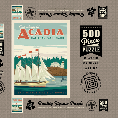 Acadia National Park: Bass Harbor Head, Vintage Poster 500 Puzzle Schachtel 3D Modell