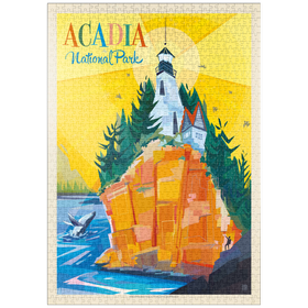 Darstellung des Puzzle-Motivs Acadia National Park: Lighthouse (Mod Design), Vintage Poster – Puzzleteile: 1000