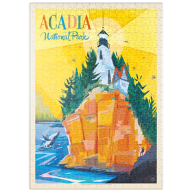 Darstellung des Puzzle Motivs Acadia National Park: Lighthouse (Mod Design), Vintage Poster - Puzzleteile: 500