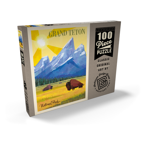 Grand Teton National Park (Mod Design), Vintage Poster 100 Puzzle Schachtel Ansicht2