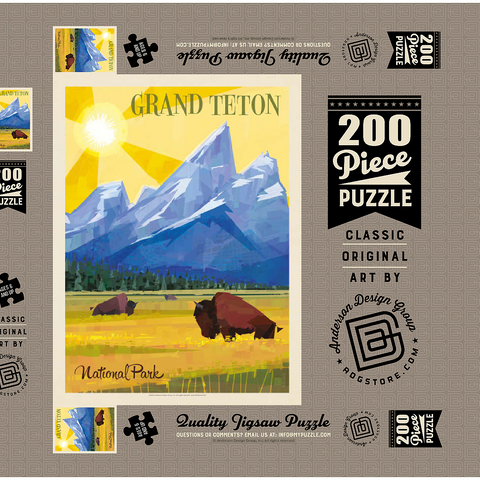 Grand Teton National Park (Mod Design), Vintage Poster 200 Puzzle Schachtel 3D Modell