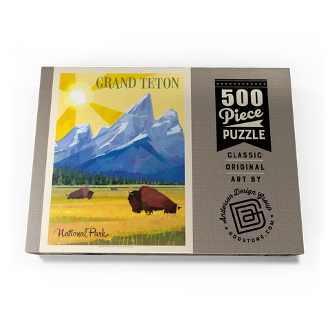 Grand Teton National Park (Mod Design), Vintage Poster 500 Puzzle Schachtel Ansicht3