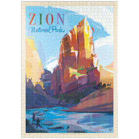 Darstellung des Puzzle-Motivs Zion National Park: Angels Landing (Mod Design), Vintage Poster – Puzzleteile: 1000