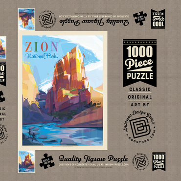 Zion National Park: Angels Landing (Mod Design), Vintage Poster 1000 Puzzle Schachtel 3D Modell
