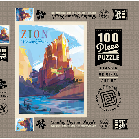 Zion National Park: Angels Landing (Mod Design), Vintage Poster 100 Puzzle Schachtel 3D Modell