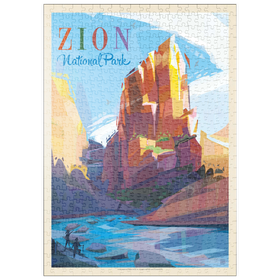 Darstellung des Puzzle-Motivs Zion National Park: Angels Landing (Mod Design), Vintage Poster – Puzzleteile: 500