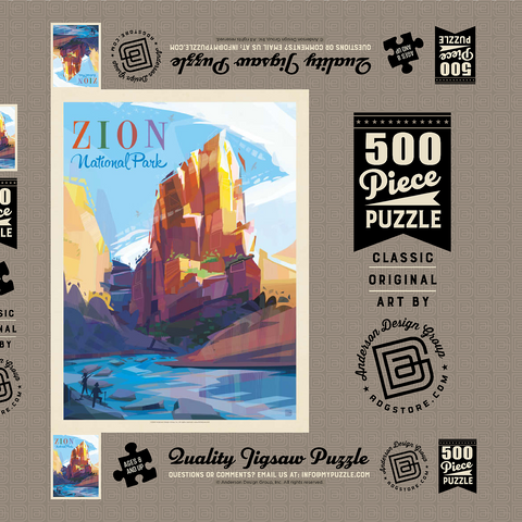 Zion National Park: Angels Landing (Mod Design), Vintage Poster 500 Puzzle Schachtel 3D Modell