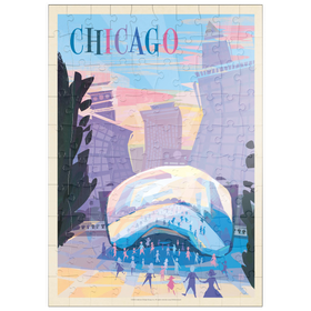 Darstellung des Puzzle Motivs Chicago, IL: Millennium Park (Mod Design), Vintage Poster - Puzzleteile: 100
