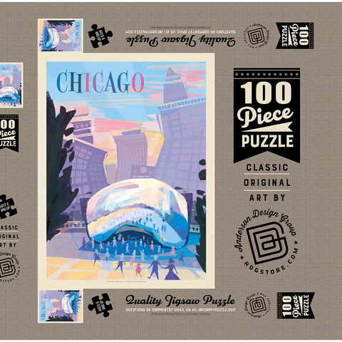 Chicago, IL: Millennium Park (Mod Design), Vintage Poster 100 Puzzle Schachtel 3D Modell