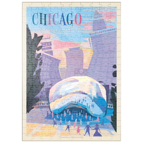 Darstellung des Puzzle Motivs Chicago, IL: Millennium Park (Mod Design), Vintage Poster - Puzzleteile: 200