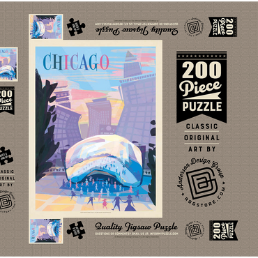 Chicago, IL: Millennium Park (Mod Design), Vintage Poster 200 Puzzle Schachtel 3D Modell