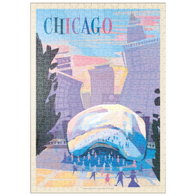 Darstellung des Puzzle Motivs Chicago, IL: Millennium Park (Mod Design), Vintage Poster - Puzzleteile: 500