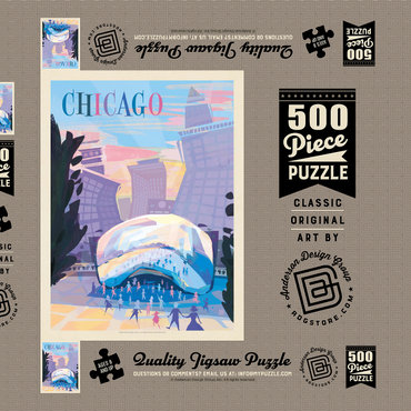 Chicago, IL: Millennium Park (Mod Design), Vintage Poster 500 Puzzle Schachtel 3D Modell