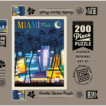 Miami, FL: South Beach (Mod Design), Vintage Poster 200 Puzzle Schachtel 3D Modell