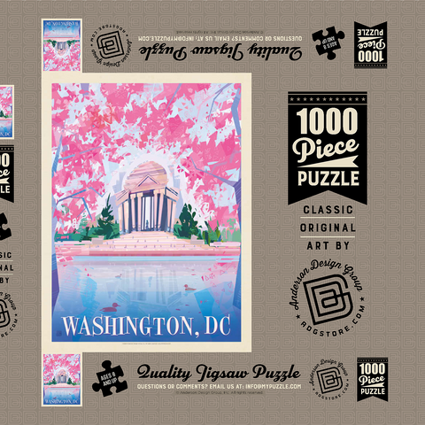 Washington, DC: Jefferson Memorial In Bloom (Mod Design), Vintage Poster 1000 Puzzle Schachtel 3D Modell