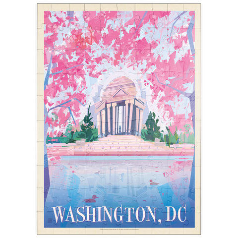 puzzleplate Washington, DC: Jefferson Memorial In Bloom (Mod Design), Vintage Poster 100 Puzzle