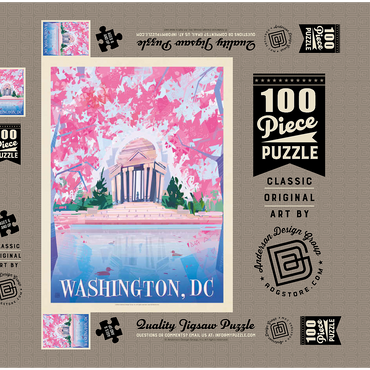 Washington, DC: Jefferson Memorial In Bloom (Mod Design), Vintage Poster 100 Puzzle Schachtel 3D Modell