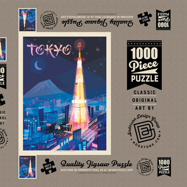 Japan: Tokyo (Mod Design), Vintage Poster 1000 Puzzle Schachtel 3D Modell