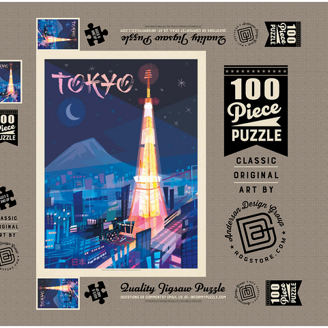 Japan: Tokyo (Mod Design), Vintage Poster 100 Puzzle Schachtel 3D Modell